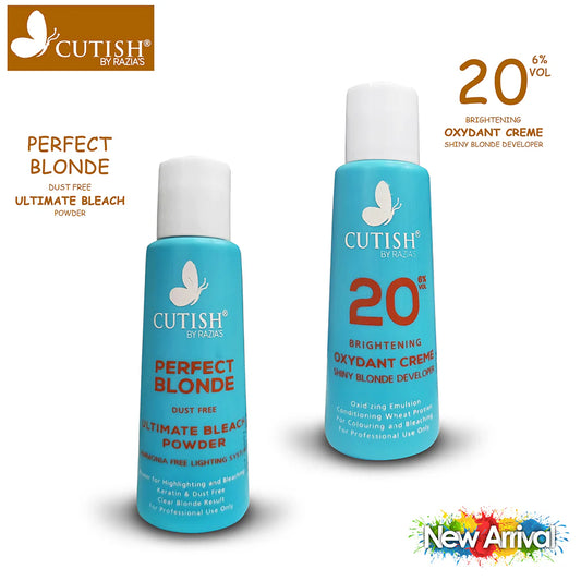 Cutish Cream Bleach Set Oxydant Creme / Cream Shiny Blonde Developer and Perfect Blonde Dust Free Ultimate Bleach Powder