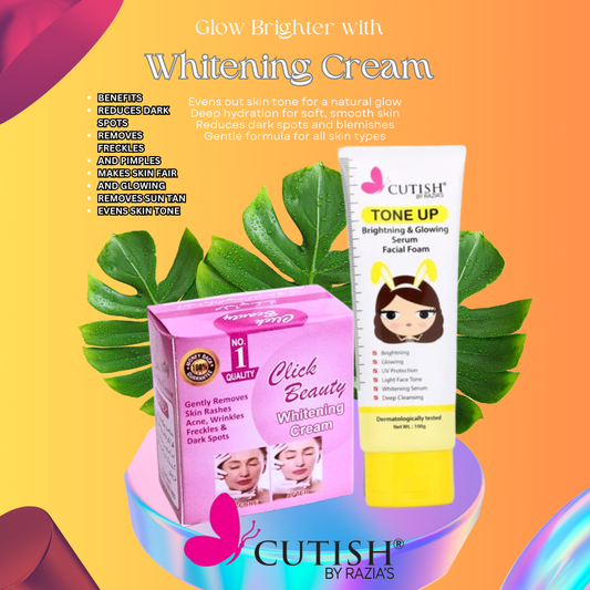 NIGHT WHITENING CREAM & Tone Up Bright & Glowing Serum Facial Foam DEAL 5