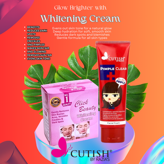 NIGHT WHITENING CREAM & Cutish Pimple Clear Facial Foam Bye Bye Pimple DEAL 4