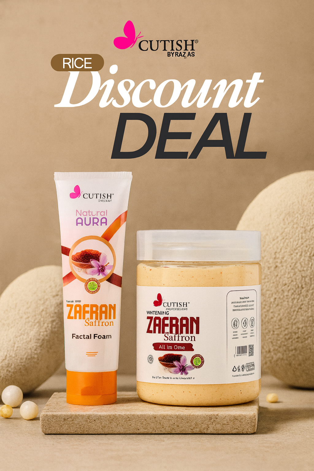 Cutish Whitening Zafran All In One Facial & Zafran Facial foam Deal