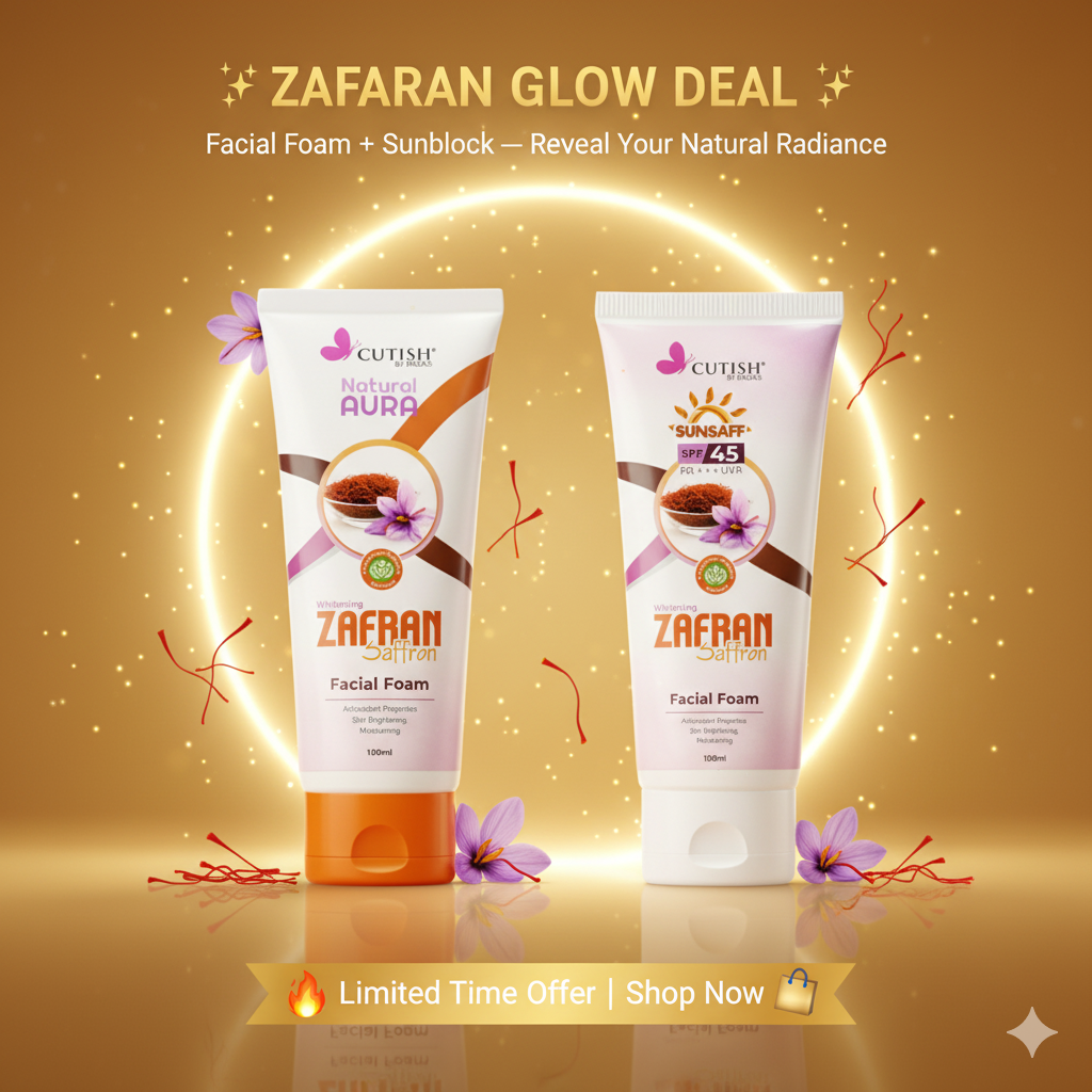 🌿 Zafran Glow Shield Duo – SPF + Cleanse Kit