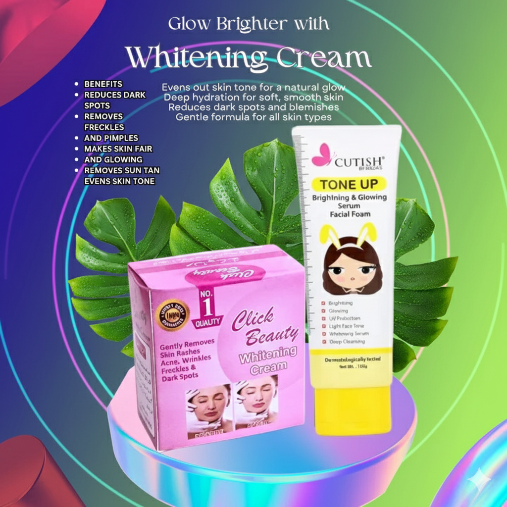 NIGHT WHITENING CREAM & Tone Up Bright & Glowing Serum Facial Foam DEAL 5