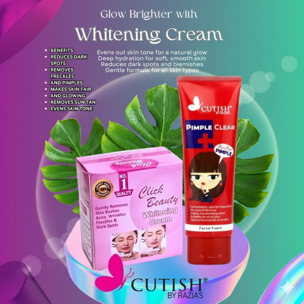 NIGHT WHITENING CREAM & Cutish Pimple Clear Facial Foam Bye Bye Pimple DEAL 4