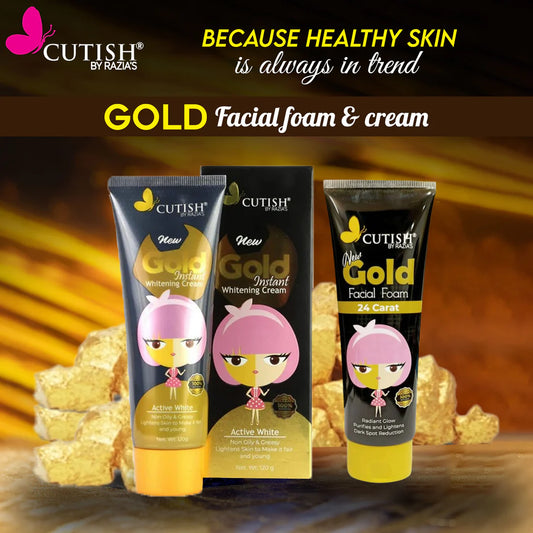 Gold Facial Foam + Gold Whitening Cream Bundle Deal