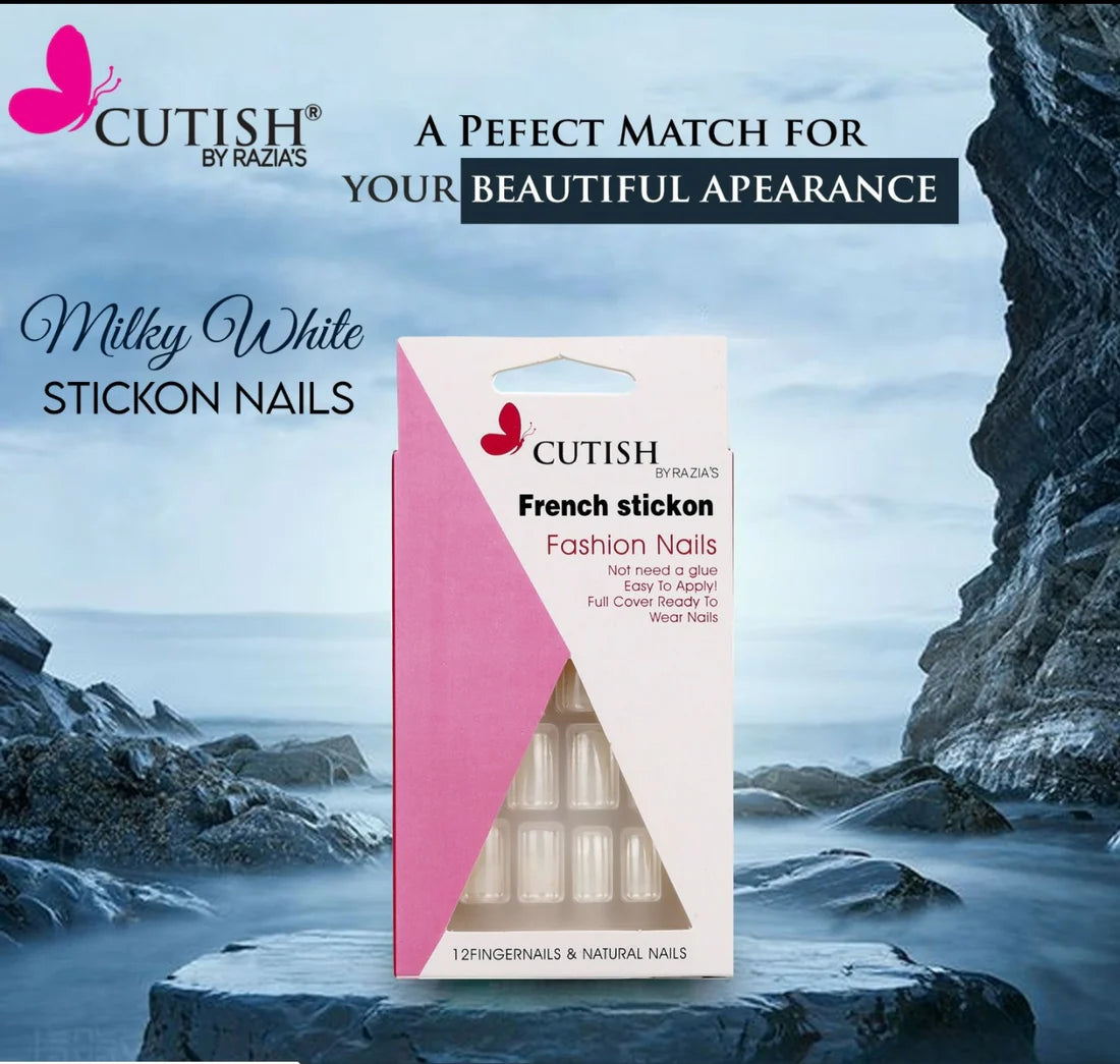 Milky White French Stick On Nails