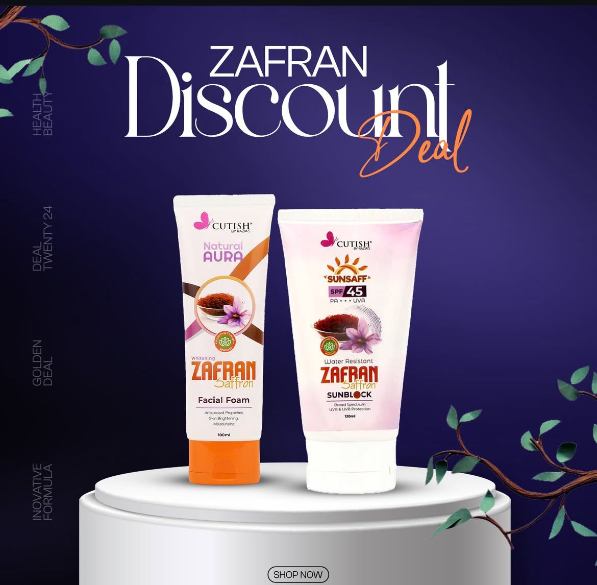 🌿 Zafran Glow Shield Duo – SPF + Cleanse Kit